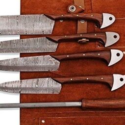 Handmade-Damascus-kitchen-BBQ-knives-set