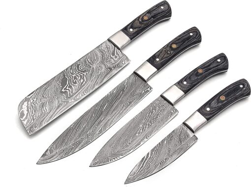 sharp-damascus-chef-knives Set / Kitchen-knives-4-pieces-set