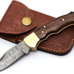 Handmade Damascus Folding Knife Rosewood handle