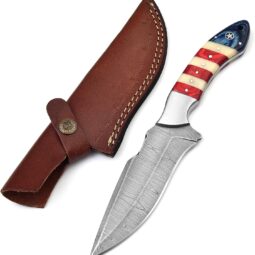 American Flag Damascus Hunting Knife | 10" Fixed Blade